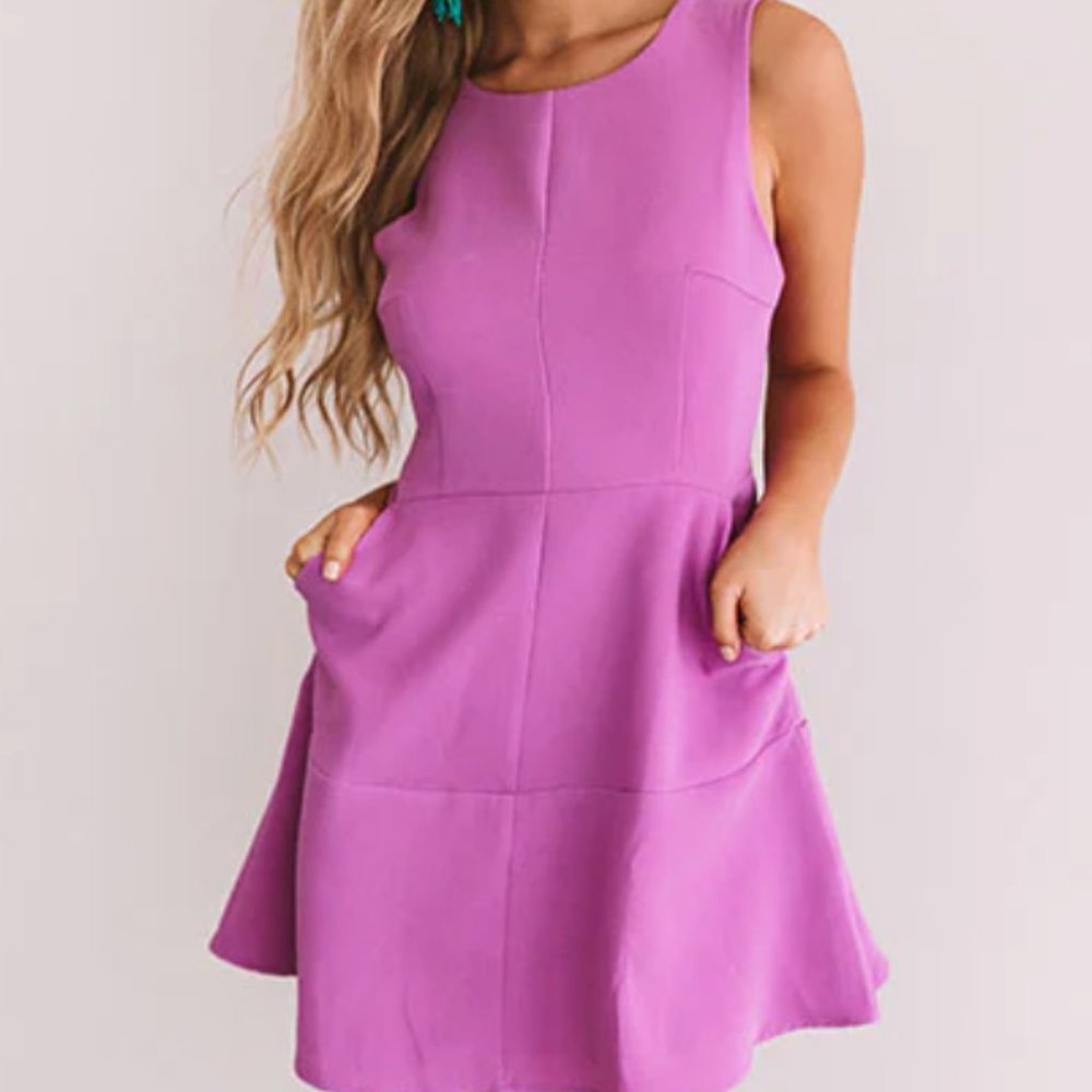 DO+BE Crew Neckline Sleeveless Pocketed Ruffle Mini Dress Textured Relaxed Size